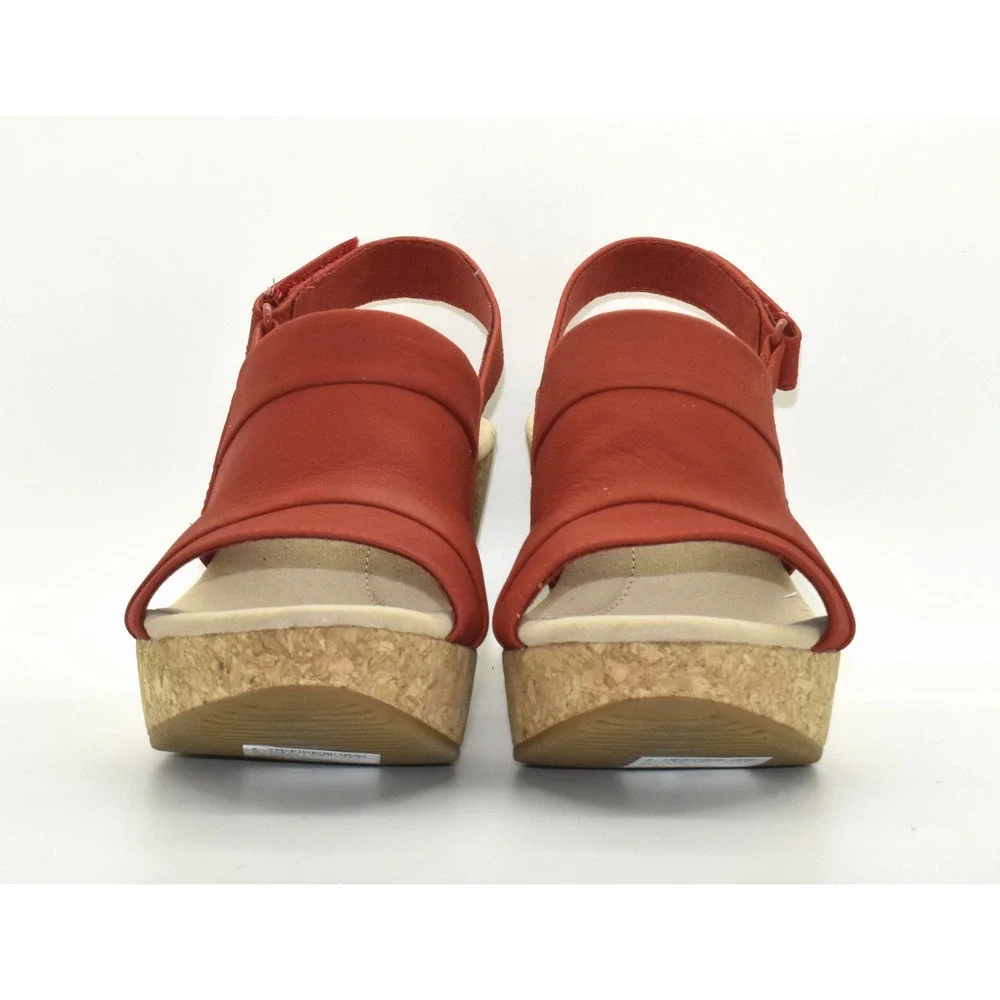 A6 NWOB CLARKS Annadel Red Nubuck Cork Platform Wedge Slingback Sandals Size 8 W